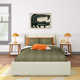 Solid Wood Upholstered Panel Bed with Rectangular Headboard