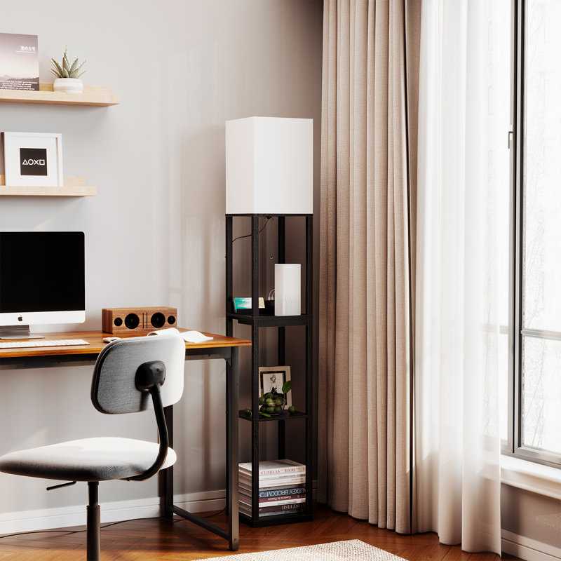 Latitude Run 63" Column Floor Lamp with Outlet and Drawer, Black, RGB Bulb
