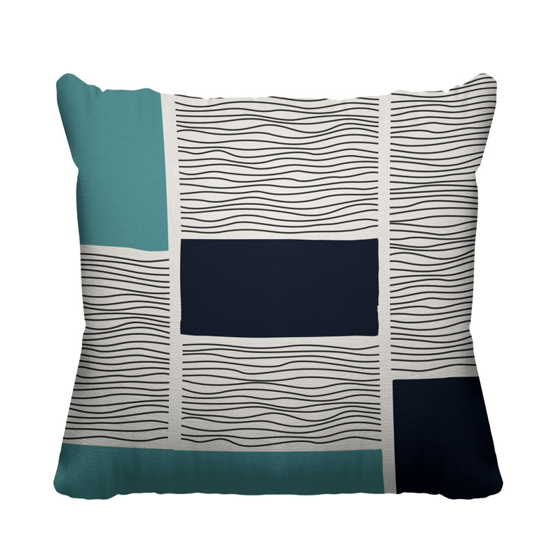 Coussin intérieur / extérieur Rapu, L 17 po x H 17 po, Jaune / beige / bleu marine