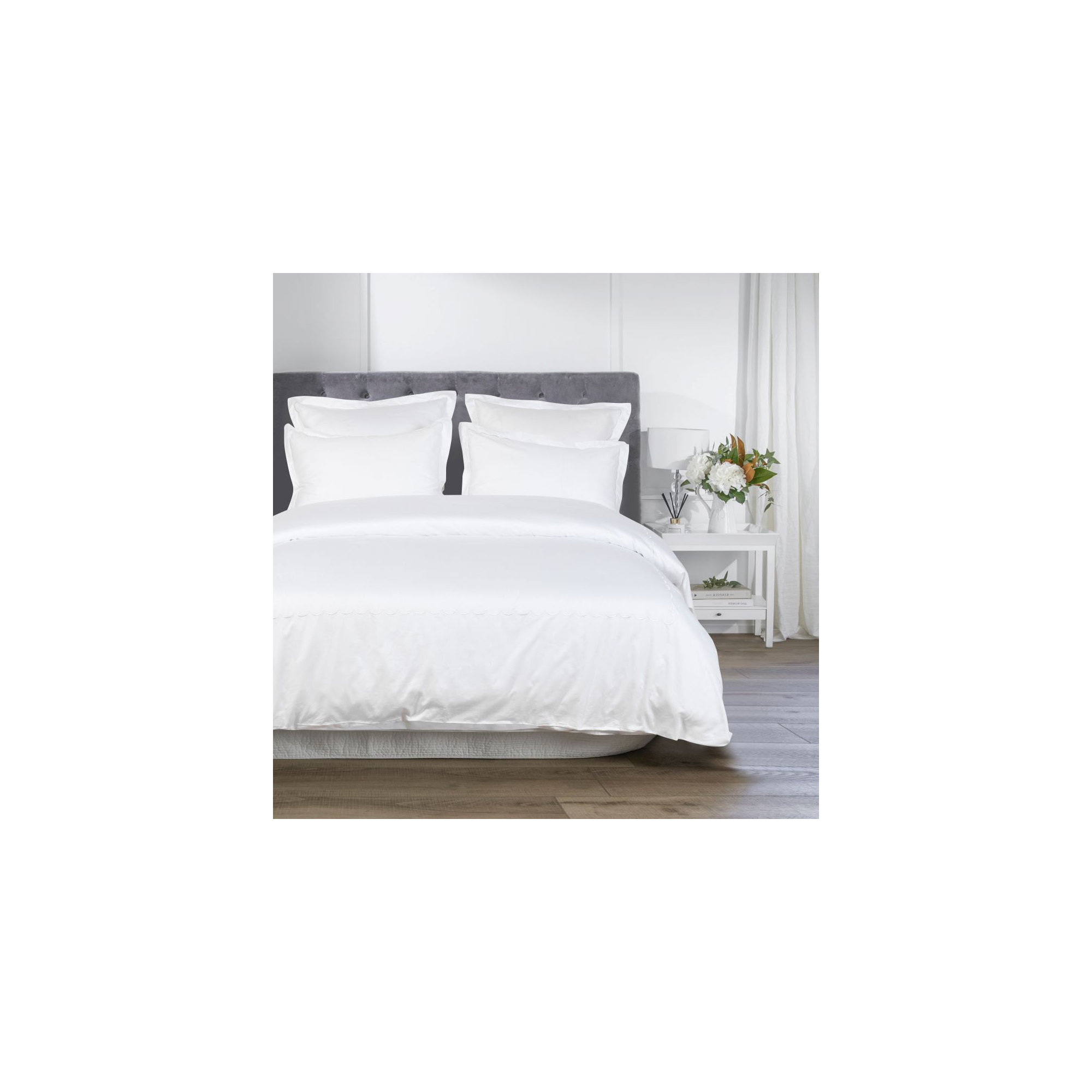 Brazier Sateen Duvet Cover Set, White, Queen Duvet Cover + 2 Standard Shams