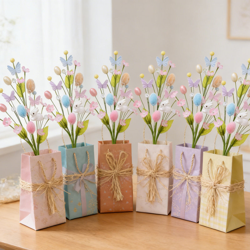 6 Pcs Artificial Easter Flower Stems - Bendable Berry & Egg Spring Branches for Vase, Home Table Centerpiece, Easter & Spring Decor (19.5 inch)