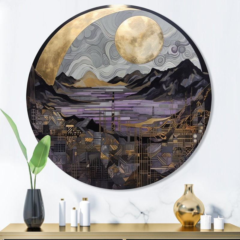 Lune montante dorée III, H 36 po x l 36 po x P 1 po