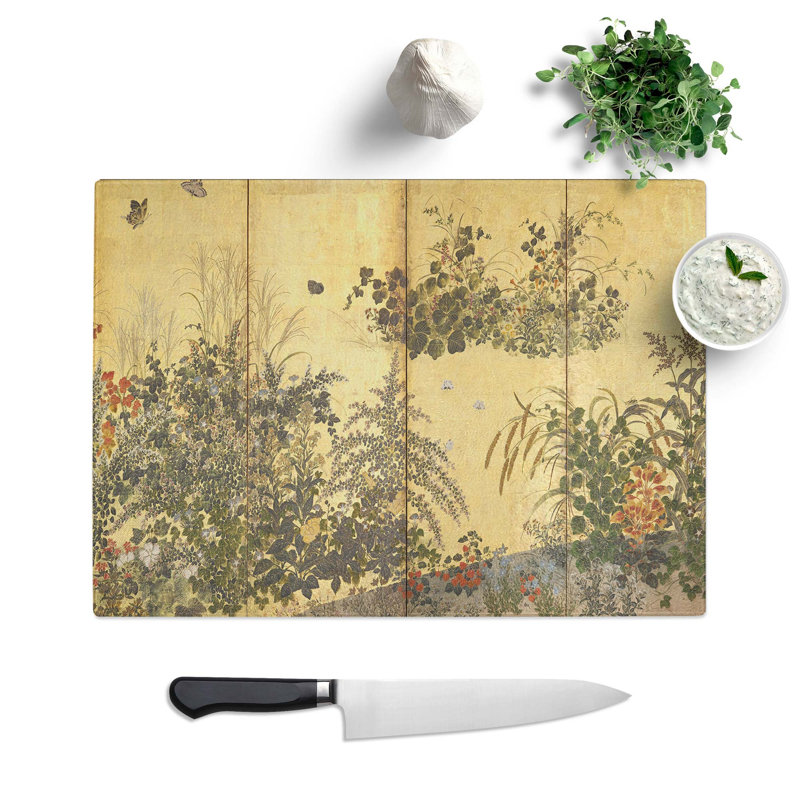 Tempered Glass Butterflies and Flowers Chopping Board, 39 cm W x 28.5 cm L