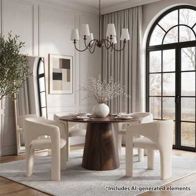 Round-to-Oval Extendable Dining Set with Chenille Upholstered Barrel Armchairs