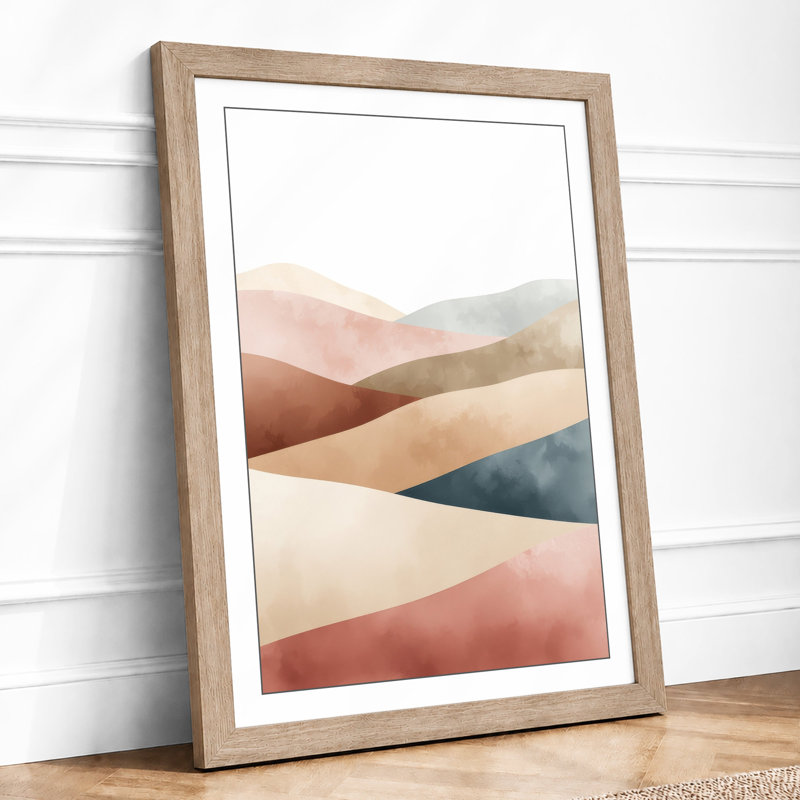 Soft Undulating Tones Minimalist - Framed Print, Oak, A3 - 42.0 x 29.7 cm