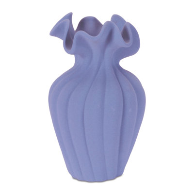 Scalloped Ribbed Stoneware Vase 9"H