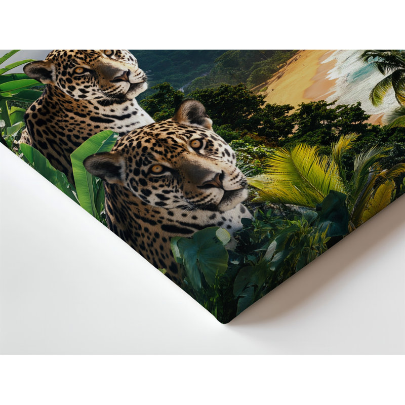 Toile dans un paradis tropical vibrant Three Majestic Jaguars Command Attention, art mural, H 11 po x l 14 po