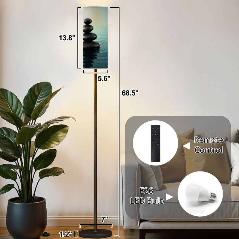 Lampe sur pied avec pierres turquoise et eau à intensité variable moderne avec télécommande et interrupteur au pied avec abat-jour