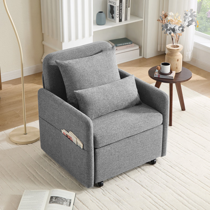 Canapé-lit convertible L 87 po 3-en-1, dossier réglable en 3 sections avec 2 coussins et sac de rangement, Lin gris