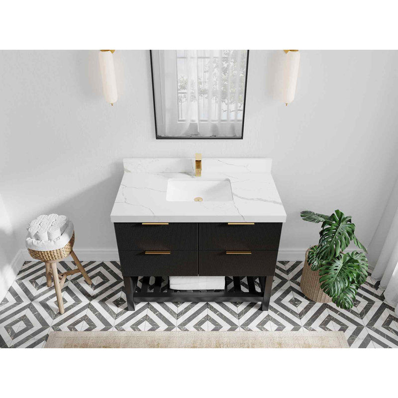 42 po X P 22 po De meuble-lavabo simple D Quartz blanc Empira, Calacatta Laza
