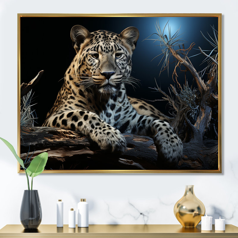 Impression sur toile léopard, reproduction d'animaux de la jungle au clair de lune - camouflage léopard au clair de lune