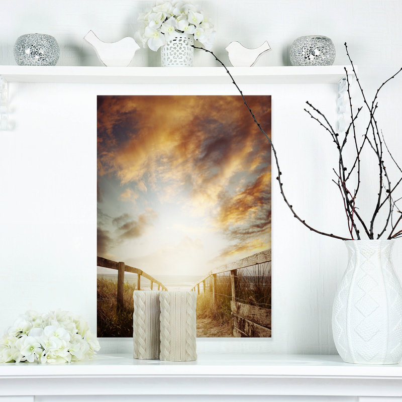 « allée conduisant à beach scene sea bridge », reproduction de photo sur toile tendue, H 20 po x l 12 po x P 1po