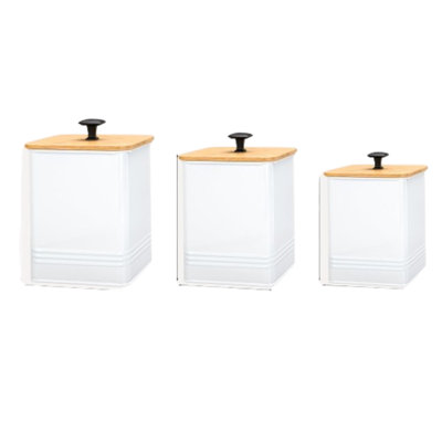 Ensemble de 3 pots de cuisine avec couvercle en bambou hermétique blanc