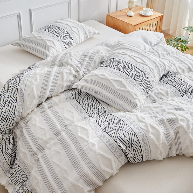  Ensemble de housse de couette 3 pièces en chenille touffetée en microfibre, Gris