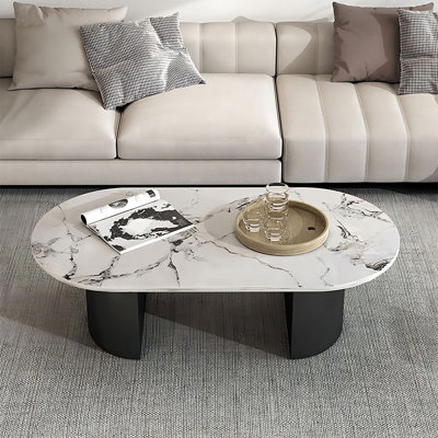 Black Sintered Stone Iron Oval Coffee Table