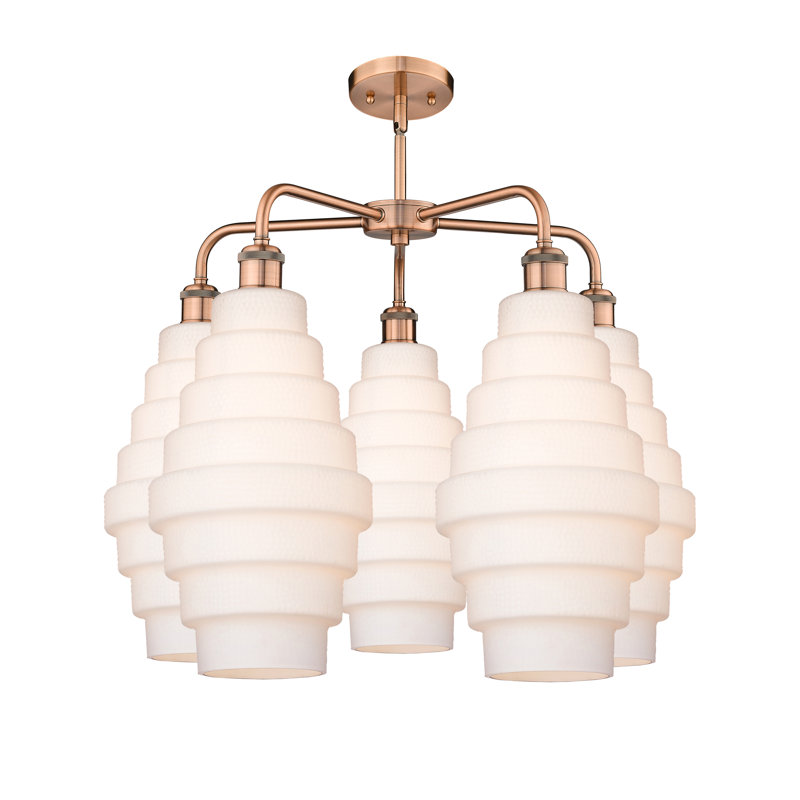 Lustre unique à 5 lumières Bedrie, Blanc, Cuivre antique