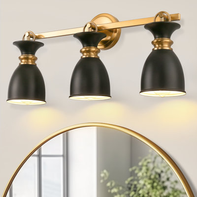 Luminaire de salle de bain 3 lumières noir et or - Applique murale élégante pour l'éclairage de la salle de bain, du meuble-lavabo et du couloir