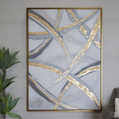 Gold Canvas Abstract Living Room Framed Wall Art with Gold Frame