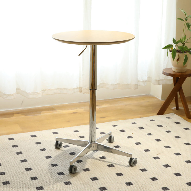 Movable Adjustable Coffee Table 360 Swivel Counter Bar Height Aluminum Star Base Movable, Bronze/SIlver, Natural Wood