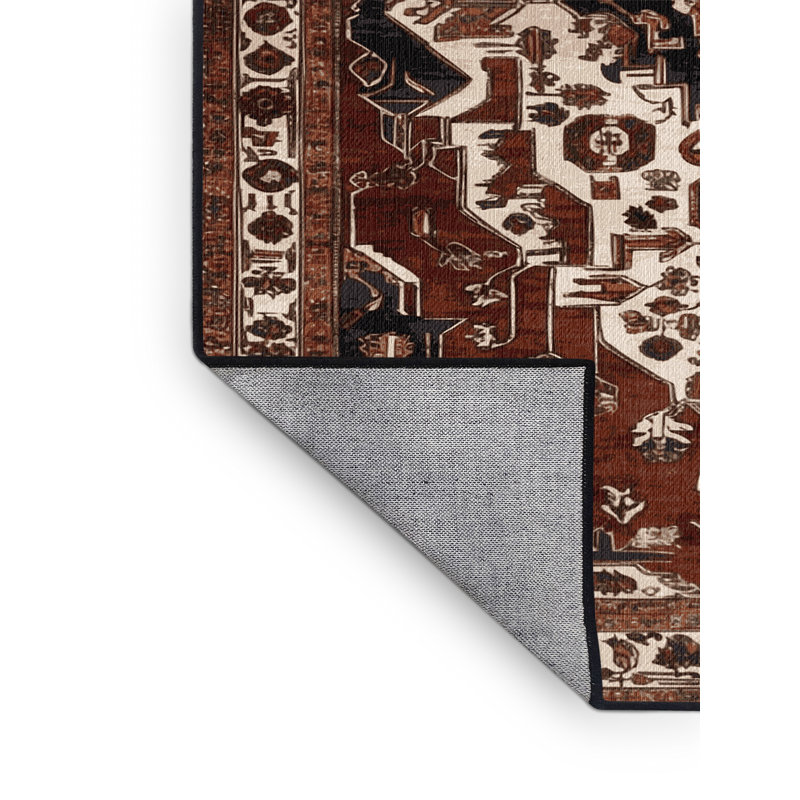 Tapis persan noir lavable à la machine, Rond 5 pi