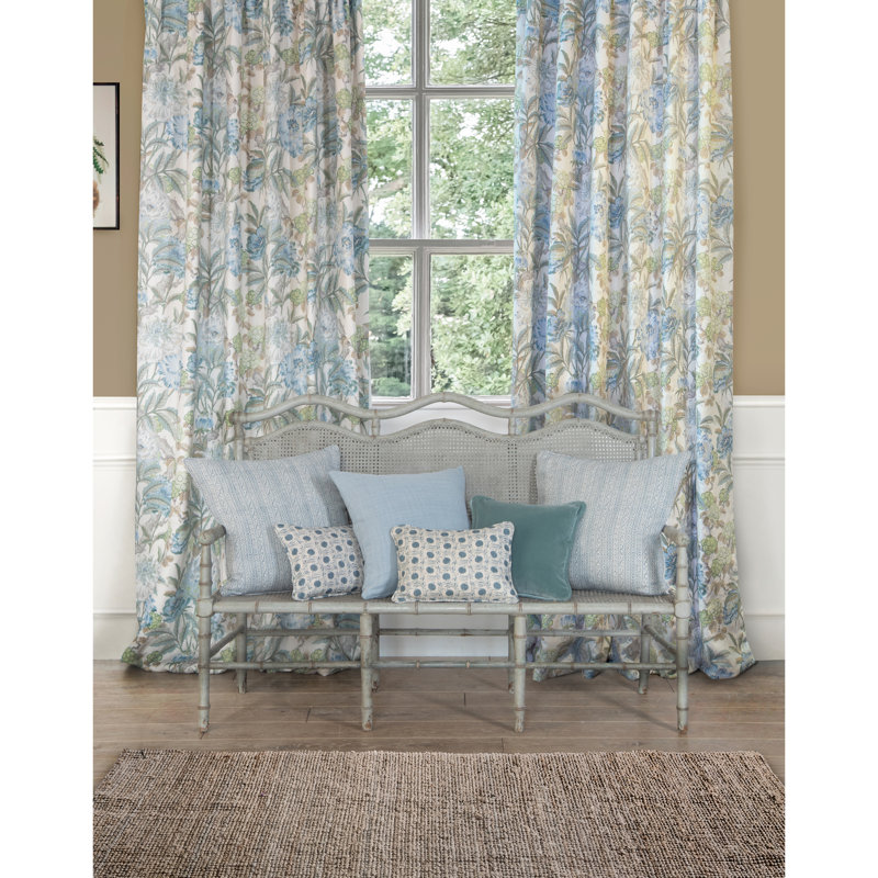 Ashmore Summer Peony 100% Linen Fabric, Blue