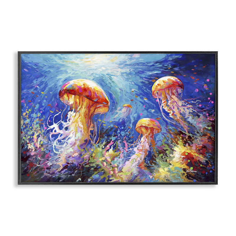 Giclée sous-marine méduse par Leon Devenice, H 12 po x l 18 po, Giclée encadrée noir minuit