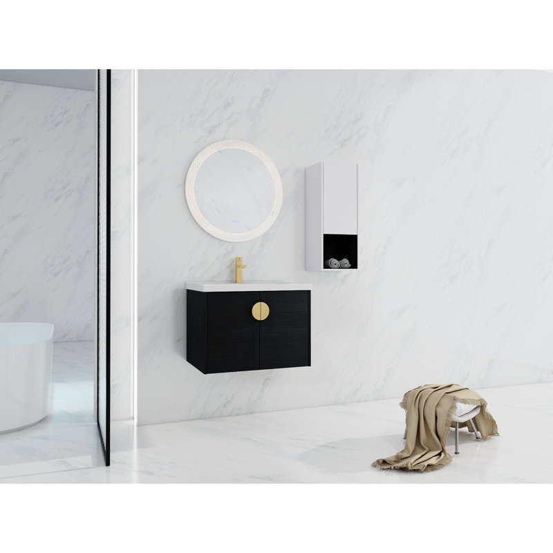 Meuble-lavabo moderne avec lavabo en céramique et rangement latéral