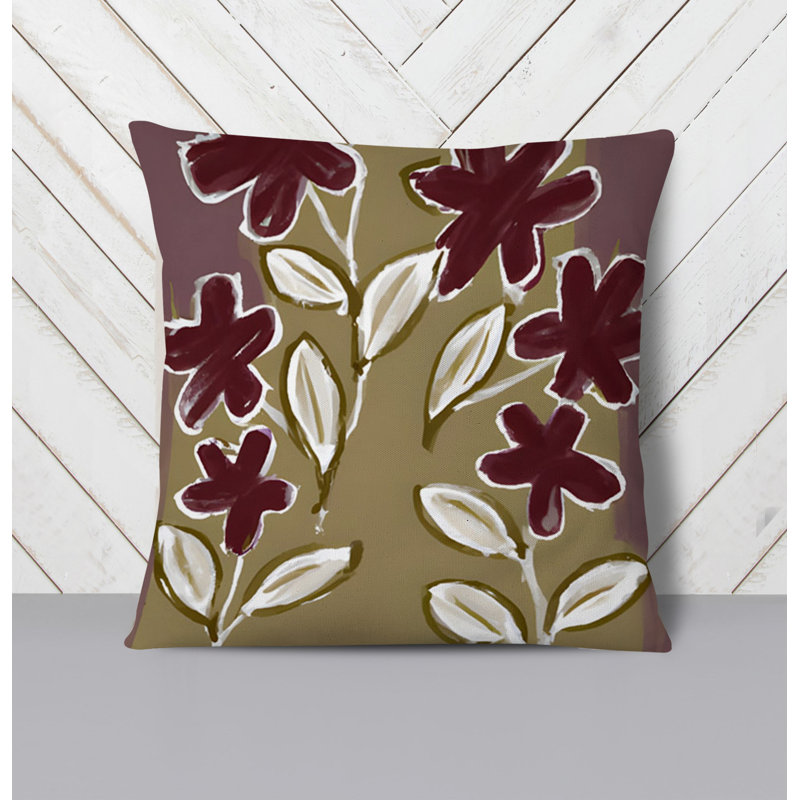 Throw Pillow With Insert, Brown/Red Floral 4, 16"H x 16"W
