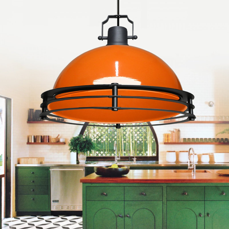 Elegant Orange Metal Chandelier, 11.8 in Diameter x 6.3 in Height | 100% Metal Construction, 39.4 in Total Height | 1 x E27 Socket (Max 40W) | Perfect for Dining Room, Living Room & Modern Décor