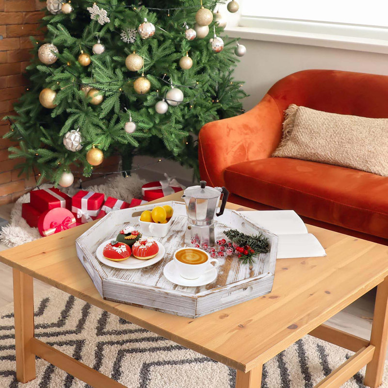 Luziano Octagonal Wood Ottoman/Coffee Table Tray