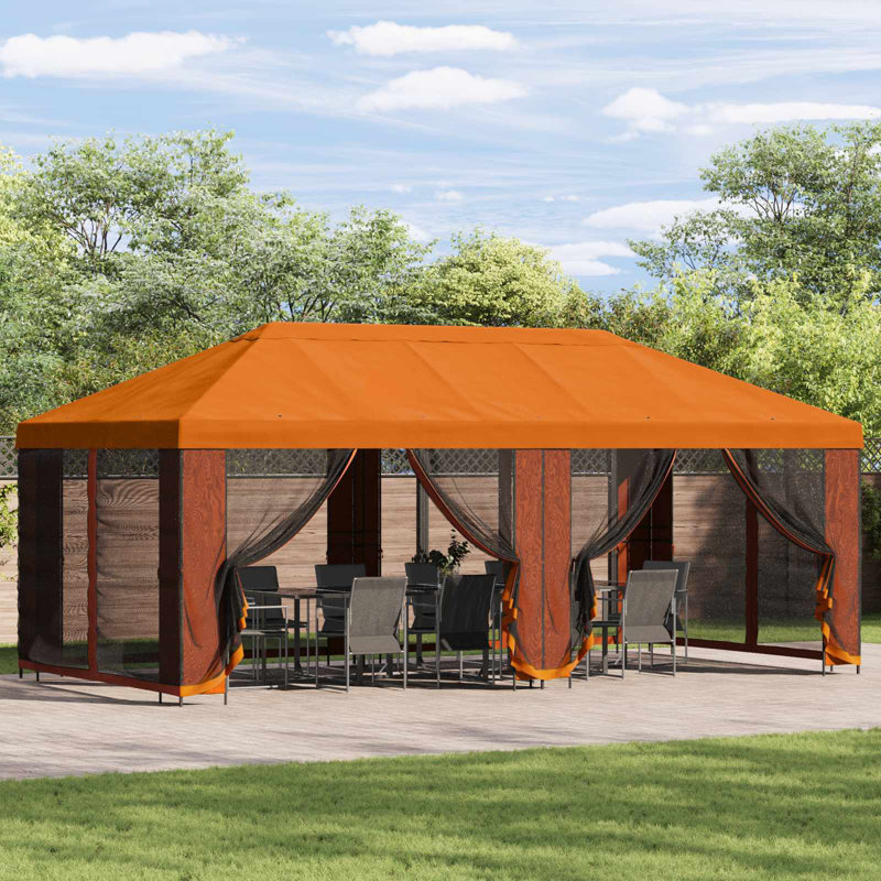 vidaXL Garden Gazebo Polyester and Steel Outdoor Shade Summer Shelter Events, 276.5cm H x 600cm W x 300cm D, Orange