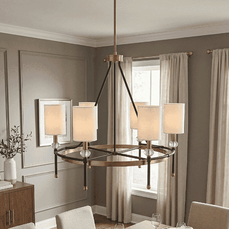 Eginald 6-Light Chandelier In Matte Black With Warm Brass Accents
