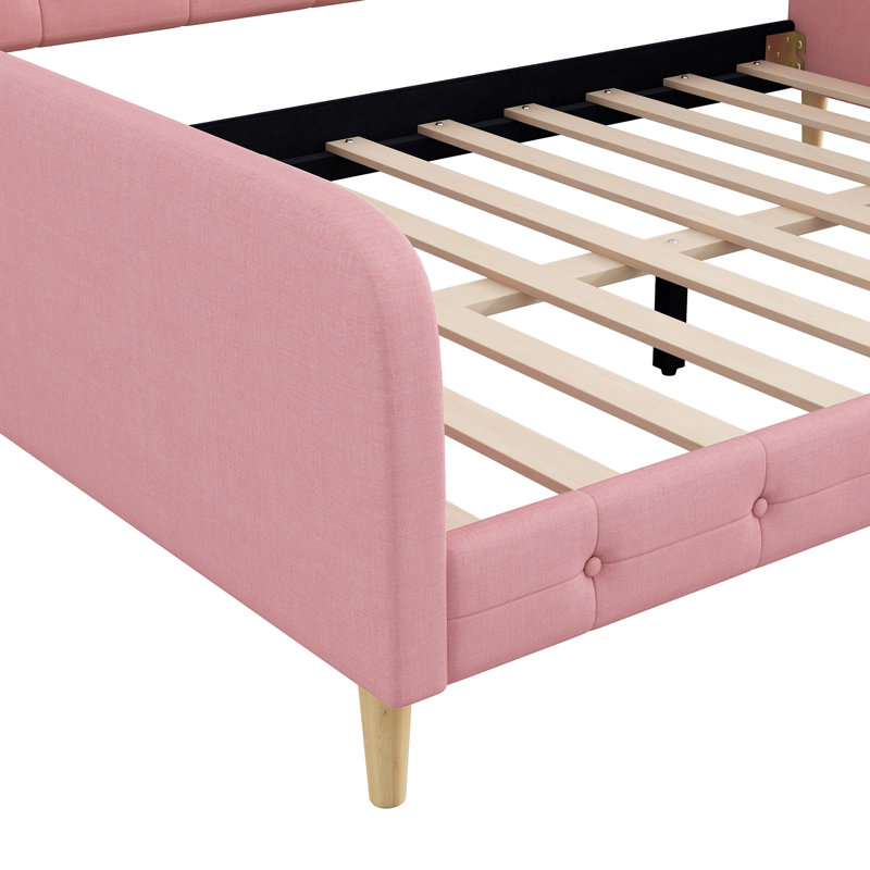 Grand lit, revêtement en lin, lit de jour, fonctionnel, jour et nuit, pieds en pin