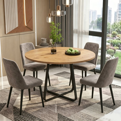Modern 43" Round Dining Table For 4-6, Nordic Style Wood Kitchen Table