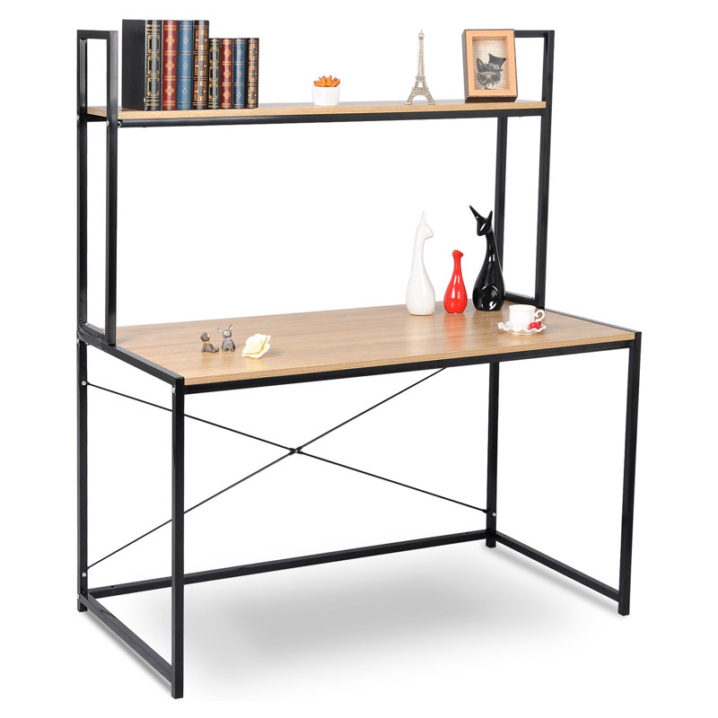 Alanah Metal Base Writing Desk, Light Oak, Black