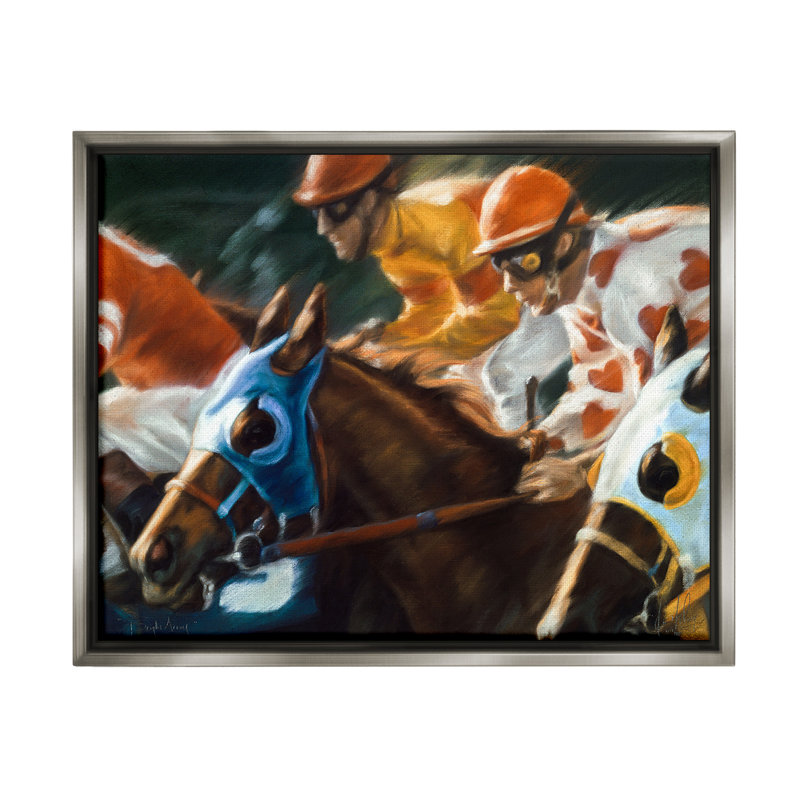 "Équitation Jockeys Racing" par Kim McElroy sur, Cadre flottant gris lustré, H 25 po x l 31 po