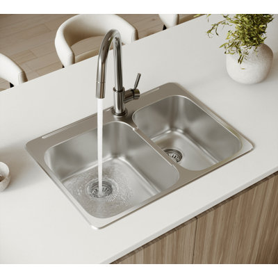 Cantrio KSS-521 27.75-Inch 18-Gauge 304 Stainless Steel Top Mount Double Bowl Kitchen Sink