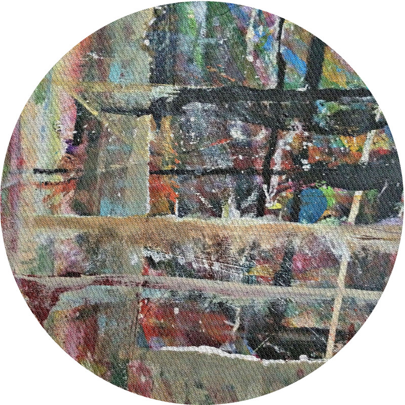 Tapis gris/brun/noir à motifs, Rond 3 pi