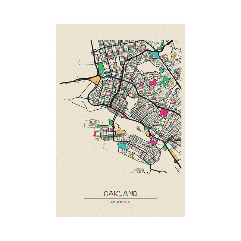 Oakland, California Map par Ayse Deniz Akerman - Estampe numérique sur toile tendue avec châssis
