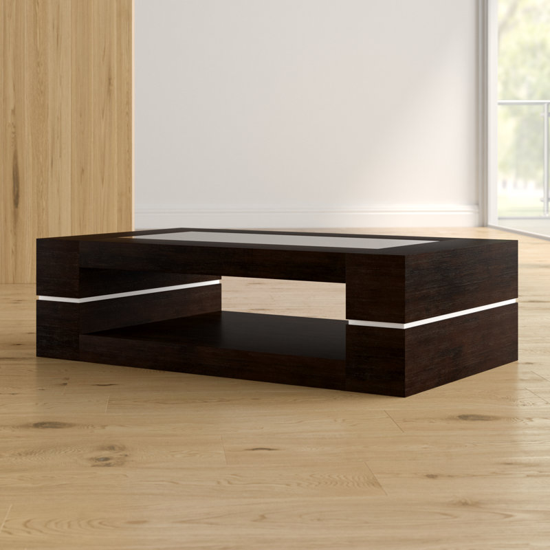 Table basse avec rangement Jaune, Chêne foncé