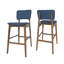 2 chaises de bar de style Mid-Century - Tissu bleu foncé, structure en bois d'hévéa robuste avec siège en tissu à pieds fuselés, bois élégant