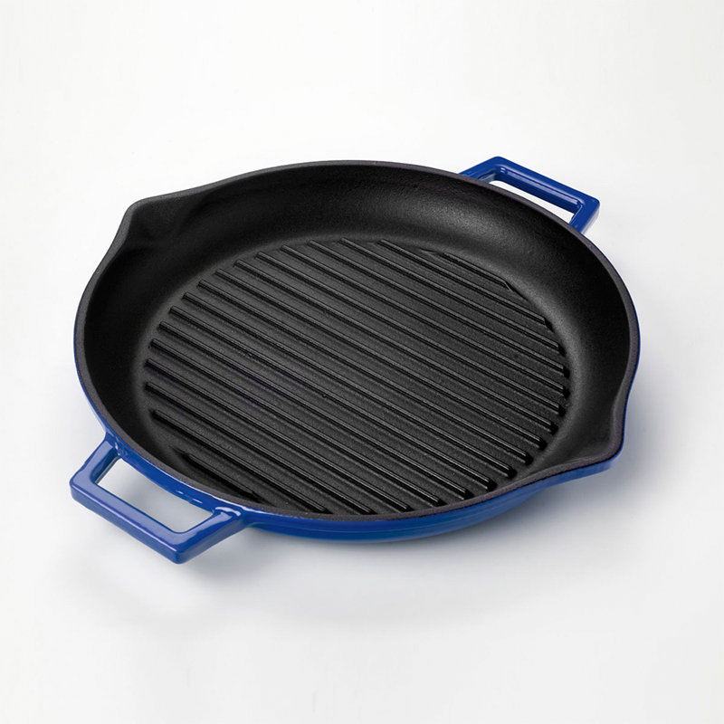 Poêle à griller ronde en fonte antiadhésive 11 po Turgla Home, Bleu