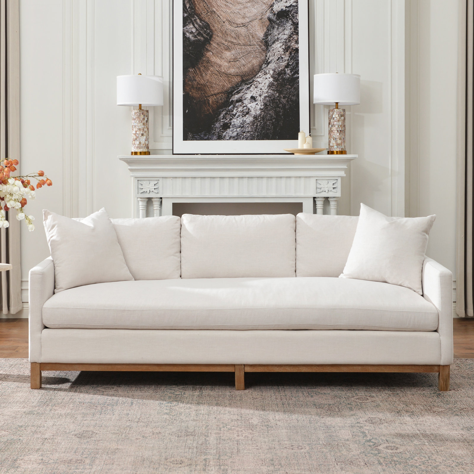 Cami 91'' Upholstered Sofa, Cloud Linen Blend
