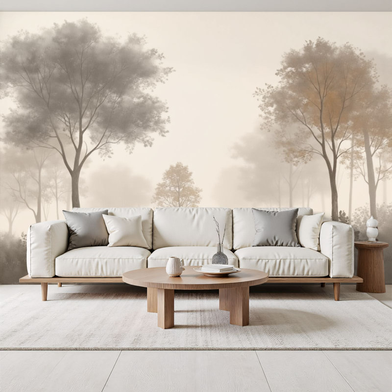 Papier peint auto-adhésif Misty Forest Landscape Tall Trees, L 96 po x l 69 po