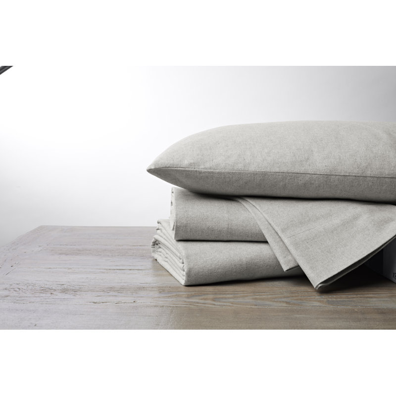 Cloud 100% Cotton Flannel Sheet Set, King Sheet Set with 2 Pillowcases, Pale Gray Heather