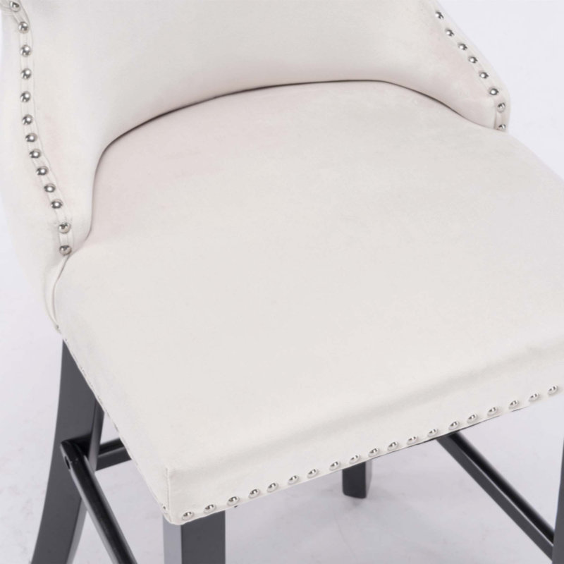 Aden 26.7" Seat Height Velvet Upholstered Counter Stools with Button Tufted, Beige, 2
