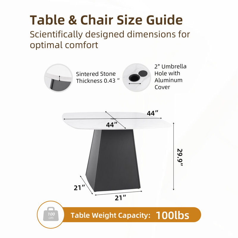 Table de salle à manger carrée d'extérieur 44 po Modern, Blanc