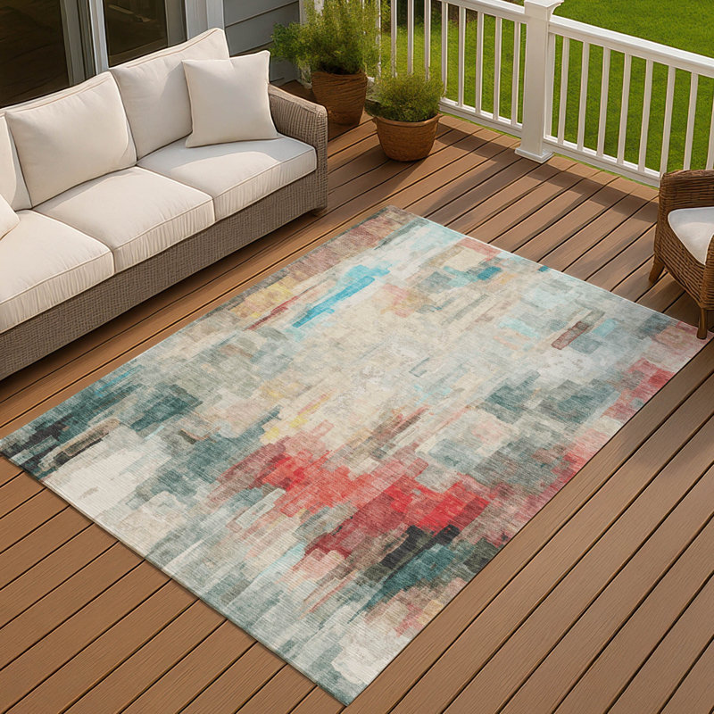 Machine Washable Indoor/Outdoor Chantille ACN2668 Abstract Rug, 8' x 10', Pearl