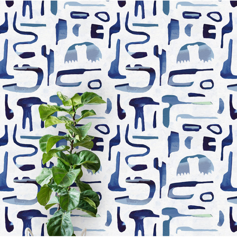 Rouleau de papier peint L 33 pi x l 20,5 po Dean, Bleu / blanc