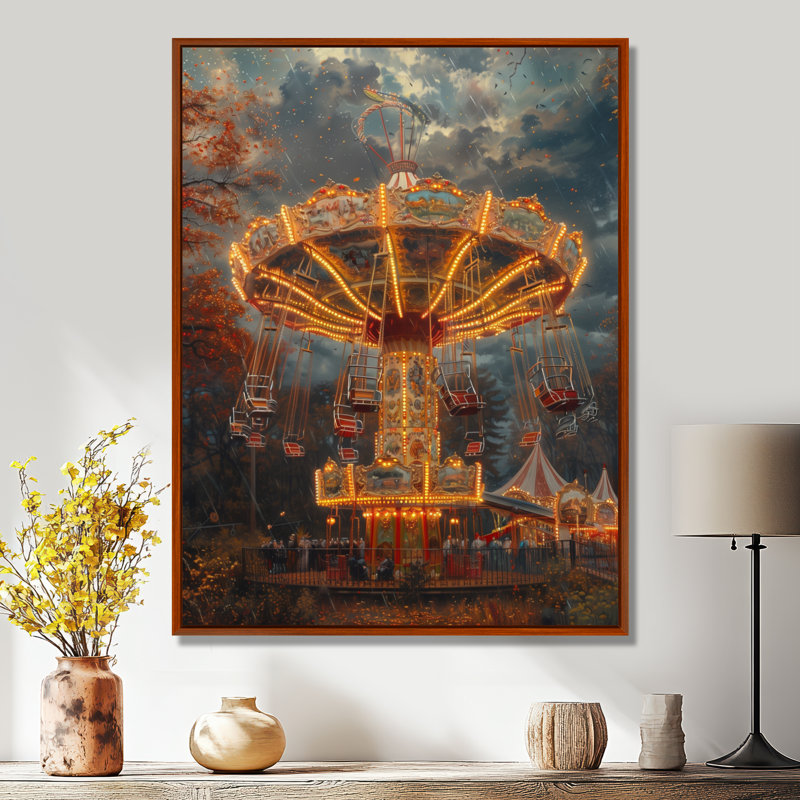 Carousel Amusement Parks Adventure II - Amusement Parks Wall Art Print, H 30 po x l 40 po, Cadre flottant brun